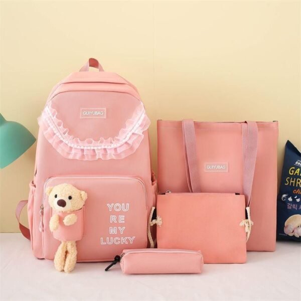 pink Nylon backpack Set 4 Piece For Office And Student